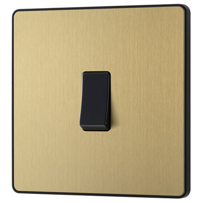British General 20A Single 3 Way Raised Slim Screwless Intermediate Switch Satin Brass Effect