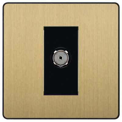 British General Single Screwless Tv & Radio Socket Satin Brass Effect