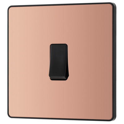British General 20A Single 3 Way Raised Slim Screwless Intermediate Switch Gloss Copper Effect
