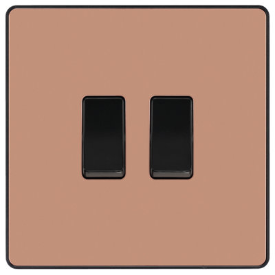 British General 20A 2 Way 2 Gang Double Light Screwless Switch Gloss Copper Effect