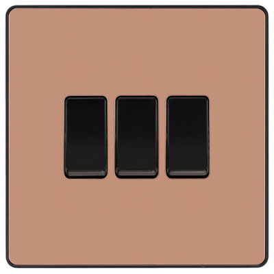 British General 20A 2 Way 3 Gang Triple Light Screwless Switch Gloss Copper Effect