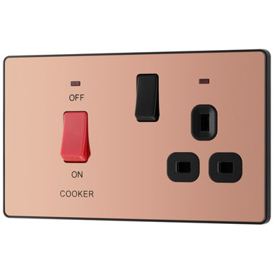 British General Screwless Gloss Copper Cooker Switch & Socket With Neon & Black Inserts