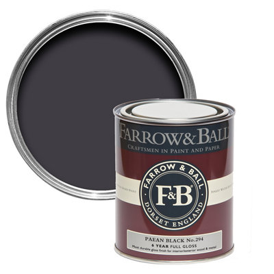 Farrow & Ball Interior Paean Black No.294 Gloss Metal & Wood Paint, 750Ml