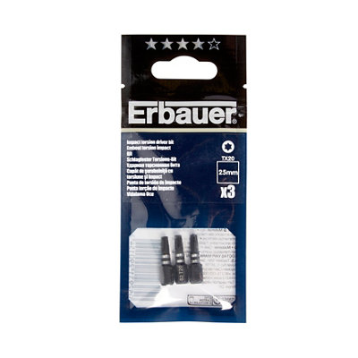 Erbauer Tx20 Impact Screwdriver Bits (L)25Mm, Pack Of 3