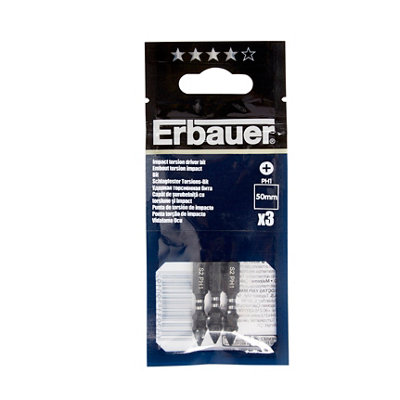Erbauer Ph1 Impact Screwdriver Bits (L)50Mm, Pack Of 3