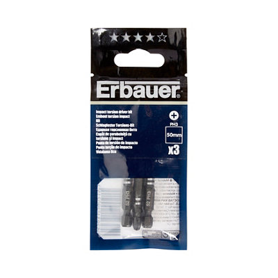 Erbauer Ph3 Impact Screwdriver Bits (L)50Mm, Pack Of 3