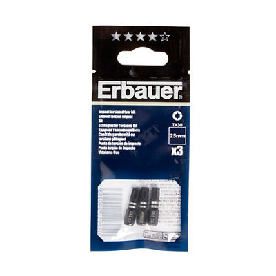 Erbauer Tx30 Impact Screwdriver Bits (L)25Mm, Pack Of 3