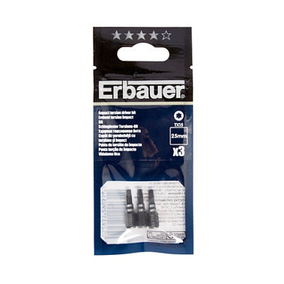 Erbauer Tx15 Impact Screwdriver Bits (L)25Mm, Pack Of 3