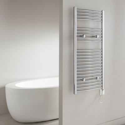 Flomasta Galene Chrome Effect Electric Curved Towel Warmer (W)500Mm X (H)1100Mm