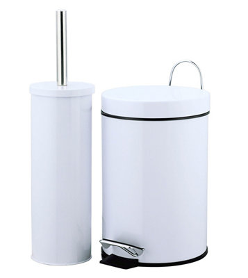 B&Q Carla White Pedal Bin & Toilet Brush