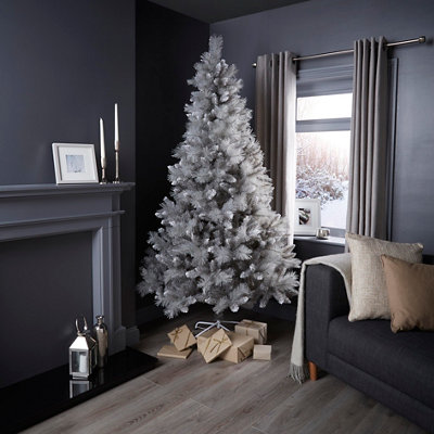 B&Q 7Ft Silver Tipped Fir Grey Hinged Full Artificial Christmas Tree