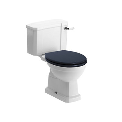 B&Q * Somerton White Boxed Rim Open Back Toilet Set With Indigo Ash Soft Close Seat & Close Coupled Cistern