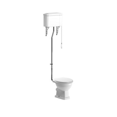 B&Q * Somerton White Boxed Rim Open Back Toilet Set With Satin Soft Close Seat & High Level Cistern