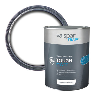 Valspar Trade Tough Pure Brilliant White Matt Wall & Ceiling Emulsion Paint, 5L