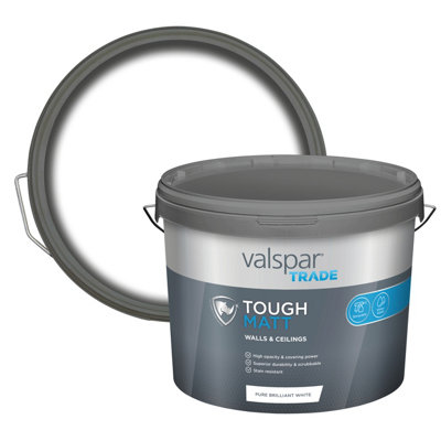Valspar Trade Tough Pure Brilliant White Matt Wall & Ceiling Emulsion Paint, 10L