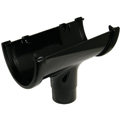 Floplast Hi-Cap Black Half Round Running Gutter Outlet, (L)142Mm (Dia)115Mm