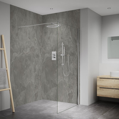 Splashwall Elite Mpc Tongue & Groove Bathroom & Wet Room Panel (H)2420Mm (W)600Mm - Matt Grey Slate