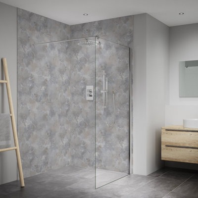 Splashwall Elite Mpc Postformed Bathroom & Wet Room Panel (H)2420Mm (W)1200Mm - Matt Silver Stone