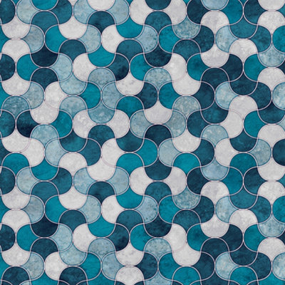 Splashwall Blue Scallop Tile Aluminium Splashback, (H)800Mm (W)600Mm (T)4Mm