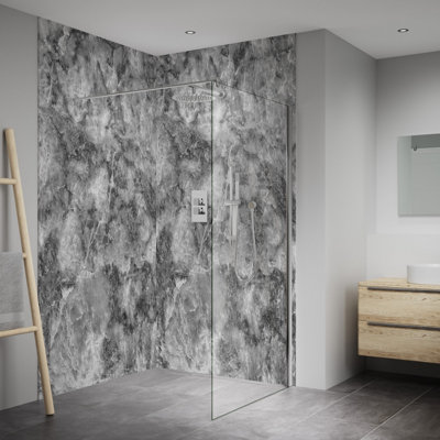 Splashwall Elite Mpc Postformed Bathroom & Wet Room Decorative Panel (H)2420Mm (W)1200Mm - Gloss Onyx Grigio