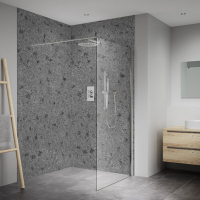 Splashwall Elite Mpc Tongue & Groove Bathroom & Wet Room Decorative Panel (H)2420Mm (W)1200Mm - Matt Terrazzo Grey