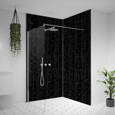 Splashwall Alloy Bathroom & Wet Room Decorative Panel (H)2440Mm (W)1220Mm - Matt Nero Portoro