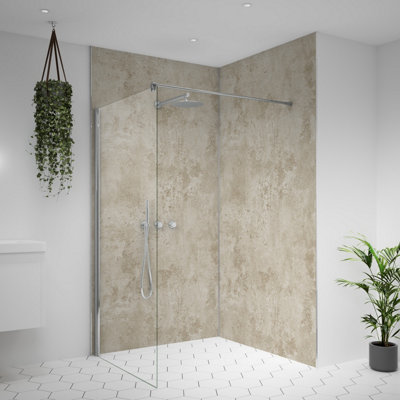 Splashwall Alloy Bathroom & Wet Room Decorative Panel (H)2440Mm (W)1220Mm - Matt Terra Light