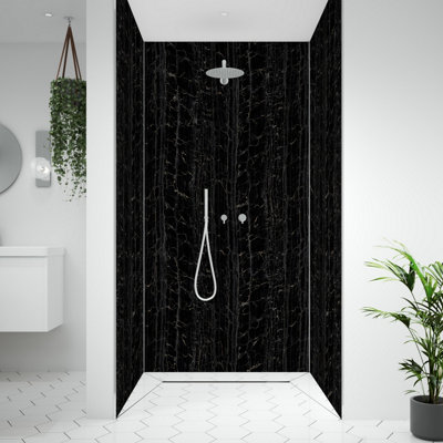Splashwall Alloy Bathroom & Wet Room Decorative Panel (H)2440Mm (W)900Mm - Matt Nero Portoro