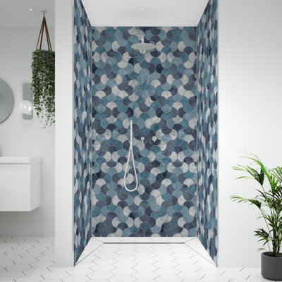 Splashwall Alloy Bathroom & Wet Room Decorative Panel (H)2440Mm (W)600Mm - Matt Blue Scallop