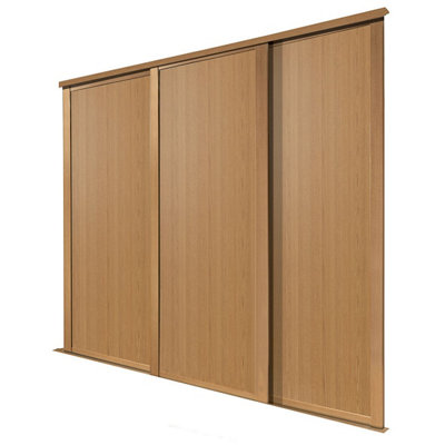 Spacepro Shaker Classic Panel Shaker Non-Mirrored Matt Oak Effect 3 Door Sliding Wardrobe Door Kit (H)2220Mm (W)610Mm