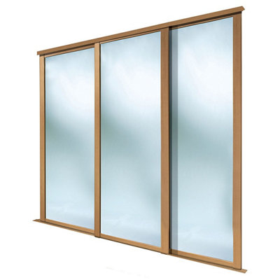 Spacepro Shaker Classic Shaker Mirrored Gloss Oak Effect 3 Door Sliding Wardrobe Door Kit (H)2260Mm (W)1680Mm