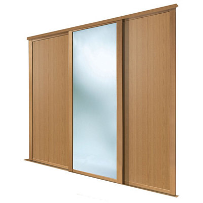 Spacepro Shaker Panel Shaker Mirrored Oak Effect 3 Door Sliding Wardrobe Door Kit (H)2220Mm (W)2136Mm