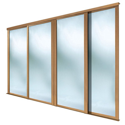 Spacepro Shaker Classic Shaker Mirrored Gloss Oak Effect 4 Door Sliding Wardrobe Door Kit (H)2220Mm (W)610Mm