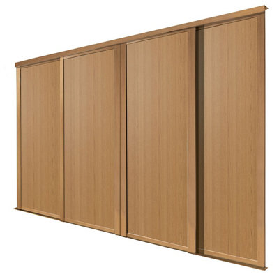Spacepro Shaker Classic Panel Shaker Non-Mirrored Matt Oak Effect 4 Door Sliding Wardrobe Door Kit (H)2220Mm (W)762Mm
