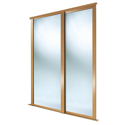 Spacepro Shaker Classic Shaker Mirrored Gloss Oak Effect 2 Door Sliding Wardrobe Door Kit (H)2220Mm (W)914Mm
