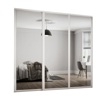 Spacepro Shaker Classic Shaker Mirrored White 3 Door Sliding Wardrobe Door Kit (H)2220Mm (W)1680Mm