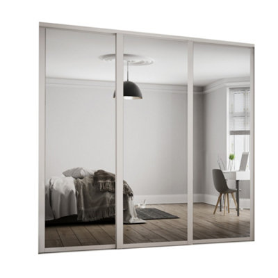 Spacepro Shaker Contemporary Shaker Mirrored Cashmere 3 Door Sliding Wardrobe Door Kit (H)2220Mm (W)2592Mm