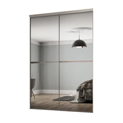 Spacepro Minimalist Mirror Panelled Mirrored 2 Door Sliding Wardrobe Door Kit (H)2220Mm (W)1504Mm