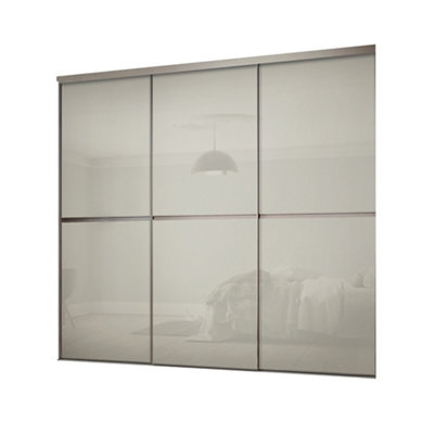 Spacepro Minimalist Mirror Panelled Non-Mirrored Matt Arctic White 3 Door Sliding Wardrobe Door Kit (H)2220Mm (W)1790Mm
