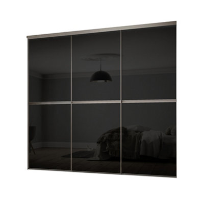 Spacepro Minimalist Mirror Panelled Non-Mirrored Matt Black 3 Door Sliding Wardrobe Door Kit (H)2220Mm (W)1790Mm