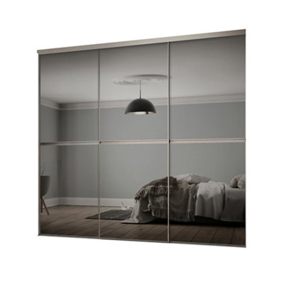 Spacepro Minimalist Mirror Panelled Mirrored 3 Door Sliding Wardrobe Door Kit (H)2220Mm (W)1790Mm