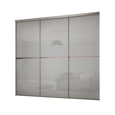 Spacepro Minimalist Mirror Panelled Non-Mirrored Matt Grey 3 Door Sliding Wardrobe Door Kit (H)2220Mm (W)1790Mm