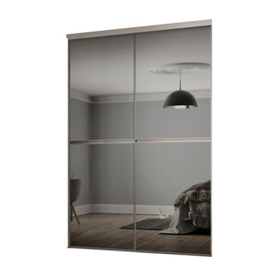 Spacepro Minimalist Mirror Mirrored 2 Door Sliding Wardrobe Door Kit (H)2220Mm (W)1808Mm