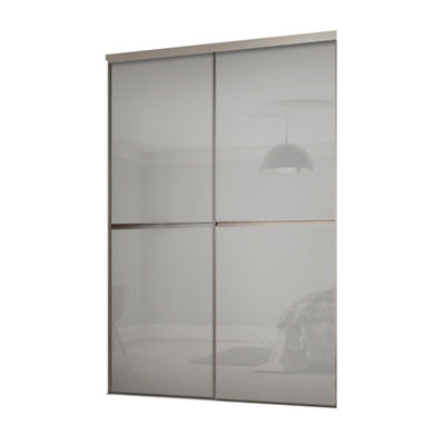 Spacepro Minimalist Mirror Panelled Non-Mirrored Matt Grey 2 Door Sliding Wardrobe Door Kit (H)2220Mm (W)1808Mm