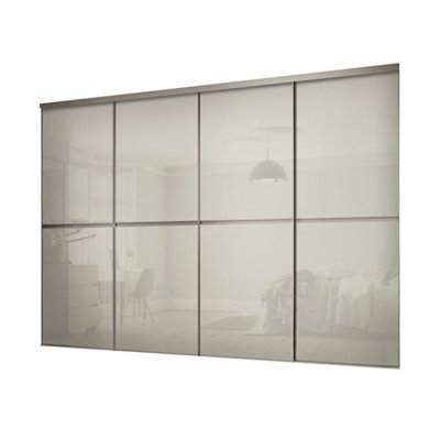 Spacepro Minimalist Mirror Panelled Non-Mirrored Matt Arctic White 4 Door Sliding Wardrobe Door Kit (H)2220Mm (W)2400Mm