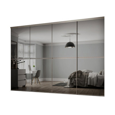 Spacepro Minimalist Mirror Mirrored Gloss 4 Door Sliding Wardrobe Door Kit (H)2220Mm (W)2400Mm