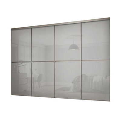 Spacepro Minimalist Mirror Panelled Non-Mirrored Matt Grey 4 Door Sliding Wardrobe Door Kit (H)2220Mm (W)2400Mm