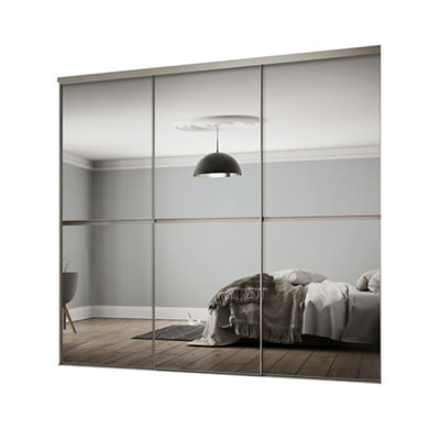 Spacepro Minimalist Mirror Panelled Mirrored 3 Door Sliding Wardrobe Door Kit (H)2220Mm (W)2702Mm