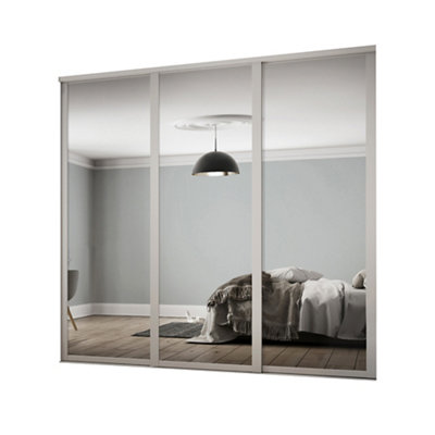 Spacepro Shaker Mirrored Dove Grey 3 Door Sliding Wardrobe Door Kit (H)2220Mm (W)1680Mm