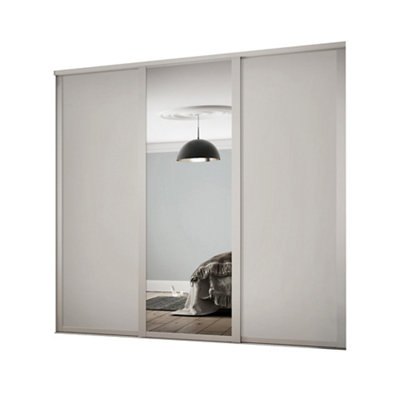 Spacepro Classic Shaker Mirrored Matt Dove Grey 3 Door Sliding Wardrobe Door Kit (H)2220Mm (W)2136Mm